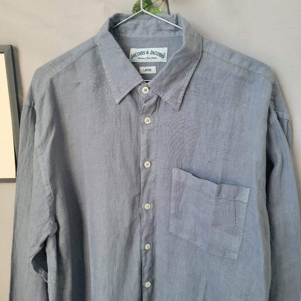 Jacobs & Jacobs Linen Button Front Shirt Blue L - Picture 3 of 12